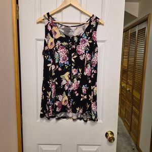 Torrid Super Soft Knits Black Floral Faux Button Front Tank Top Plus Size 3 3X